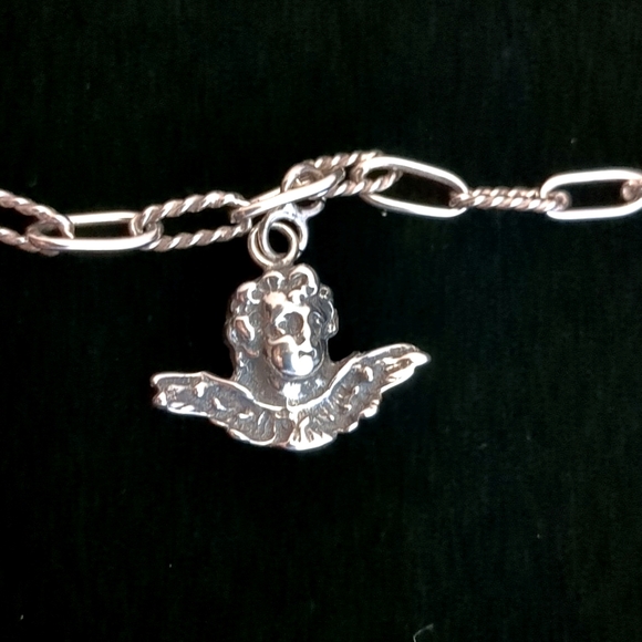 Vintage Foreé Hunsicker Sterling Silver Necklace Engraved Luggage Tags & Cherub - Picture 13 of 16